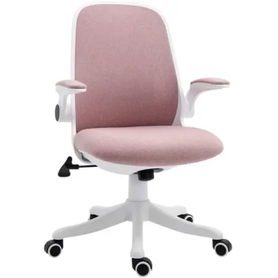 Vinsetto Linen-Touch Fabric Office Desk Chair Swivel Task Chair with Adjustable Lumbar Support, Height and Flip-up Padded Arms image {8}