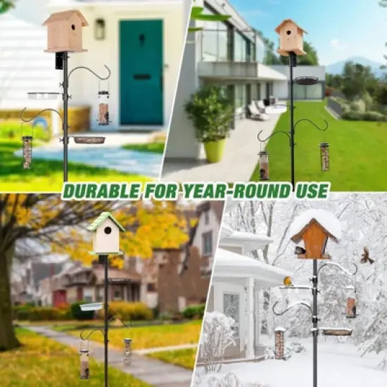 Snynuxx Bird House Pole Mount Kit 80 Inch with Squirrel Baffle 2 Hanging Hooks - Heavy Duty Adjustable Bird Feeder Support Rod Stand Set for Outside image {3}