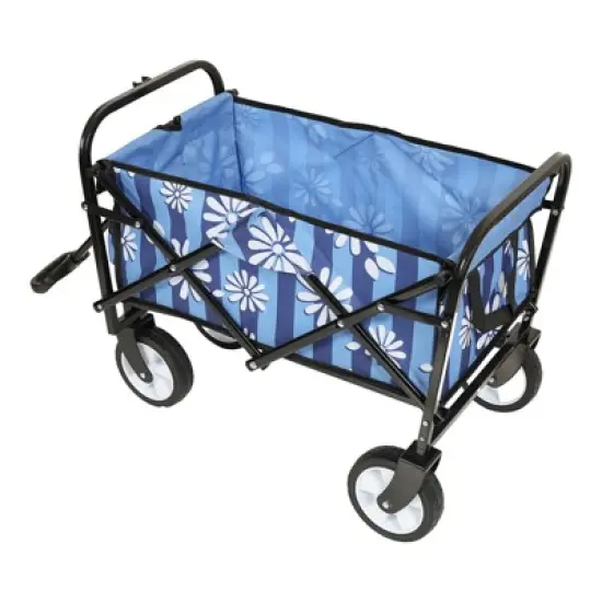 DSVIMOY Colorful Collapsible Foldable Wagon Cart, Beach Wagon, Utility Wagon Grocery for Cart Camping Shopping, Blue Vertical, 25.98"*17.32"*37.4" image {1}