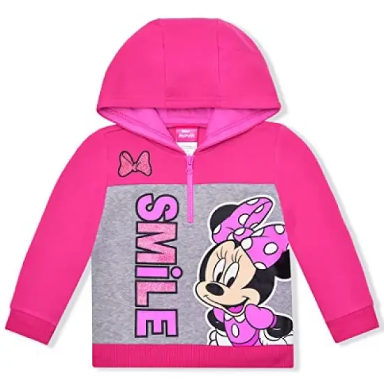 Disney Girl's Minnie Mouse Graphic Printed Half Zip Pullover Hoodie Jacket for kids image {2}