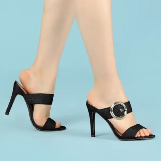 Allegra K Women's Buckle Stiletto Heels Slide Sandals image {1}