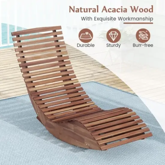Tangkula Set of 2 Acacia Wood Patio Chaise Lounge Chair Outdoor Rocking Chair w/ Slatted Design image {5}