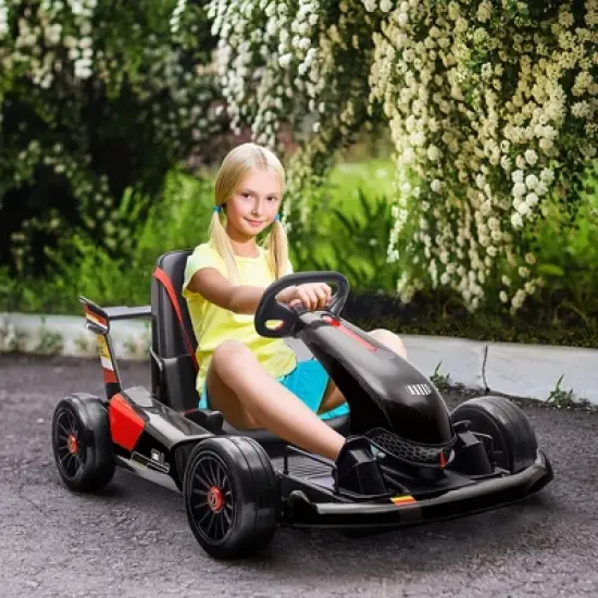 Aosom 24V 7.5 MPH Electric Go Kart, Drifting Car for Kids with Remote Control, Music, Horn Honking, Outdoor Ride On Toy Toys for 6-12 Years Old image {2}