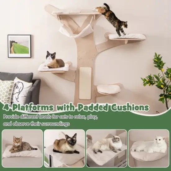 Tangkula Wall-Mounted Cat Tower w/ Hammock 4 Platforms Sisal Scratching Mat for Indoor image {5}