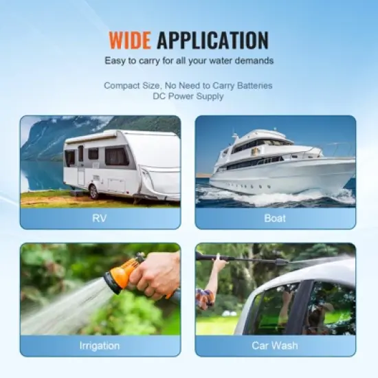 VEVOR Water Diaphragm Pump, 12V DC, 3.5 GPM Flow, 55 PSI Rated Pressure (40-80 PSI Adjustable), 1/2" MNPT Self Priming Sprayer Pump, Orange image {6}