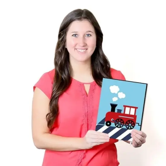 Big Dot of Happiness Railroad Crossing - Steam Train Baby Boy Nursery Wall Art and Kids Room Decor - Gift Ideas - 7.5 x 10 inches - Set of 3 Prints image {4}