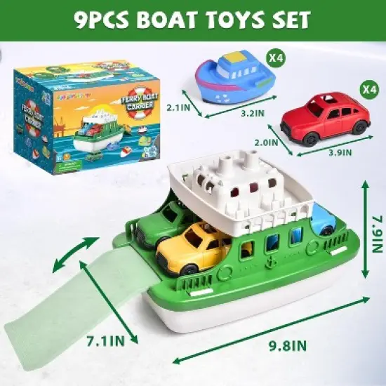 Fun Little Toys 9Pcs Floating Toy Boat Set, Bath & Pool Toys with 4 Mini Cars & 4 Squirter Boats, Birthday Gift for Boys & Girls Ages 1-4 image {5}