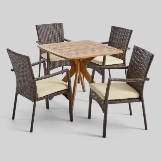 5pc Didicas Wood Wicker Patio Dining Set Teak - Christopher Knight Home image {1}