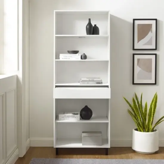 72.5" Mid-Century Modern 1 Drawer Angled Bookshelf - Saracina Home image {9}