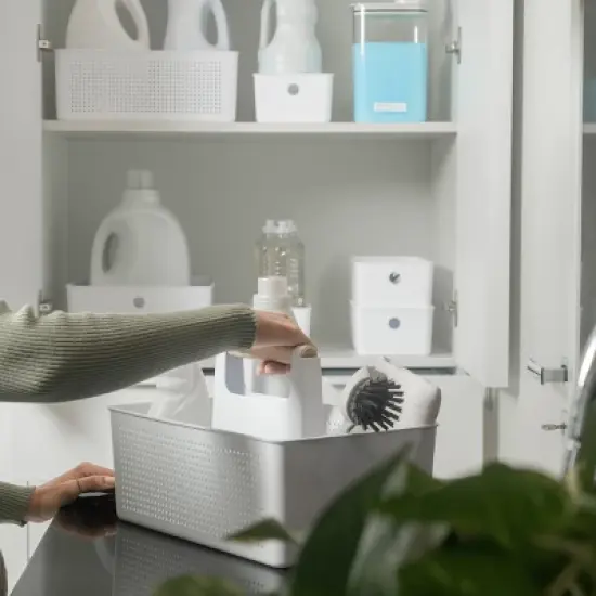 OU 8-Piece Home Cleaning Tools Set &ndash; Silicone Squeegee, Scrub Brushes, Refillable Spray Bottle, Organizer Caddy & More for Bathroom & Kitchen Cleaning image {5}