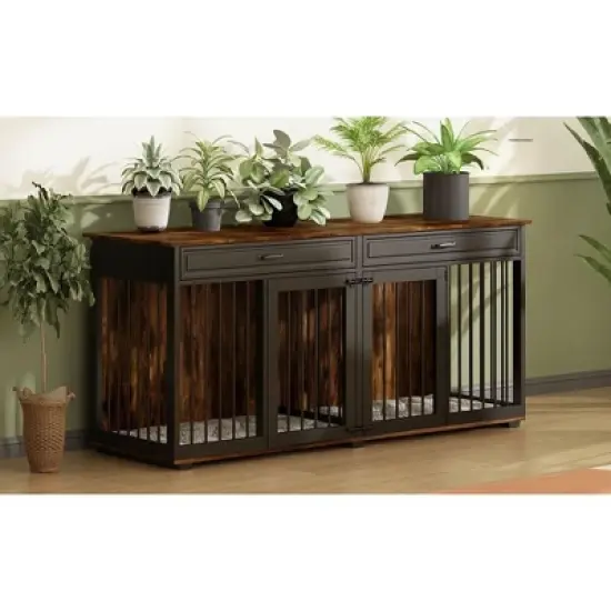 Famapy Dog Crate 72.4" Furniture Style Design Dog Crate with Drawers and Dividers Functional & Tailored for Your Furry Friends image {7}