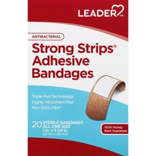 Leader Antibacterial Strong Strips All One Size Adhesive Bandages 20 ea image {5}