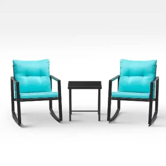 3pc Outdoor Wicker Set with Rocking Chairs & Glass Coffee Table - Devoko
 image {5}