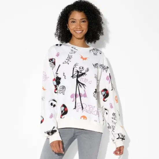 Women's Nightmare Scribbles Fleece Graphic Sweatshirt - White image {3}