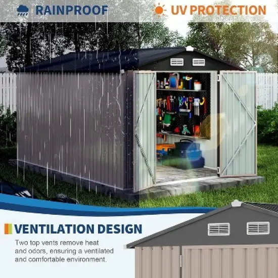 Acekool 8x12 FT Metal Outdoor Storage Shed, Lockable Double Doors, Air Vents, Sloped Roof, Tool Shed for Yard Patio image {4}