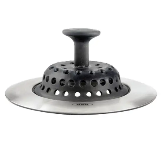 OXO Silicone Sink Strainer with Stopper: Black, Stainless Steel, Kitchen Drain Plug, Dishwasher-Safe, 4.3" Diameter image {3}