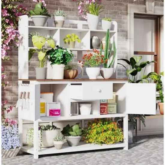 Hrinhom 50.2"W Solid Fir Wood Potting Bench,Garden Workstation image {14}