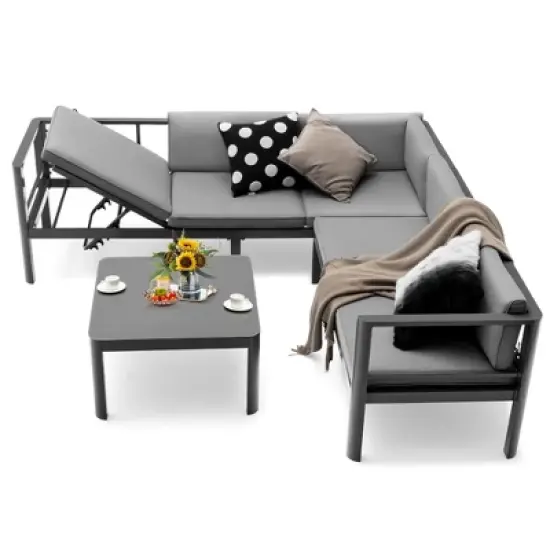 Costway 3PCS Patio Furniture Set Aluminum Lounge Adjust Back Recliner Sofa Table Cushion image {9}