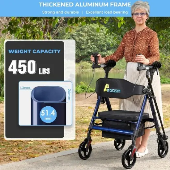 JUJABU Heavy-Duty Foldable Upright Rollator Walker for Seniors with Padded Seat, Adjustable Handles and All-Terrain Wheels image {1}