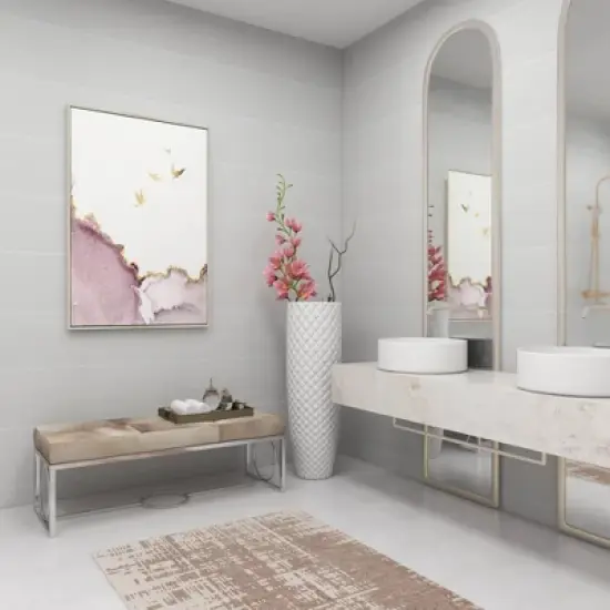 Contemporary Decorative Stainless Steel Cowhide Bench Silver - Olivia & May image {13}