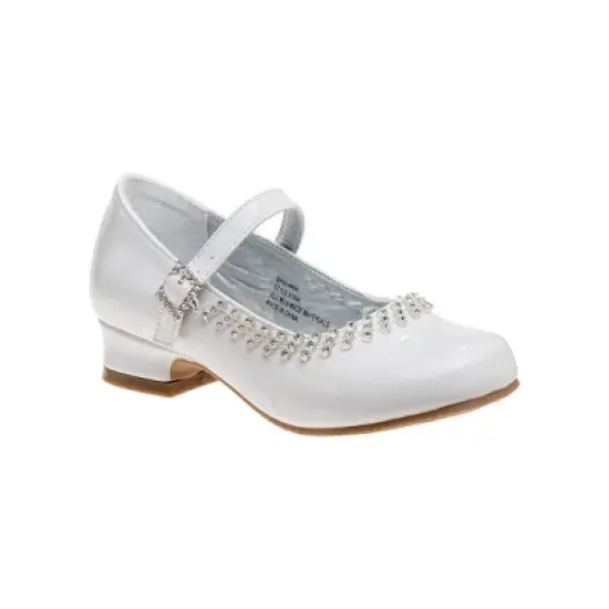 Josmo Girls' Dress Shoes - White Flower Mary Jane Shoe with Low Heels for Wedding Party (Little Kid) image {8}