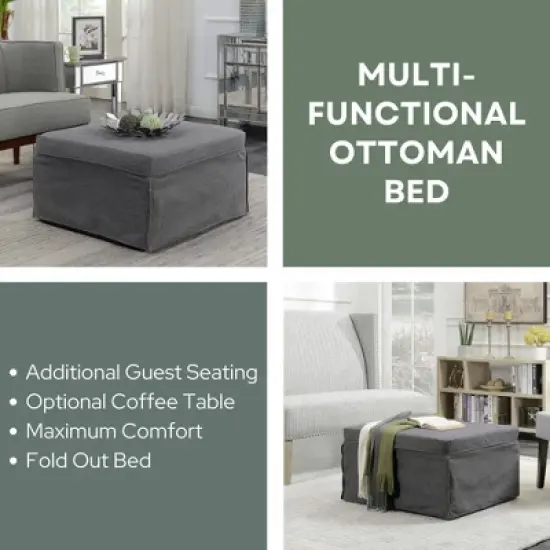 Designs4Comfort Folding Bed Ottoman Soft Gray Fabric - Breighton Home: Multi-Functional Sleeper, No Assembly Required image {3}