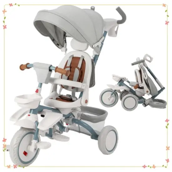 7 in 1 Baby Tricycle for 1-5 Year Old, Toddler Trike with Safety Harness,Brake,Rotatable Seat image {10}