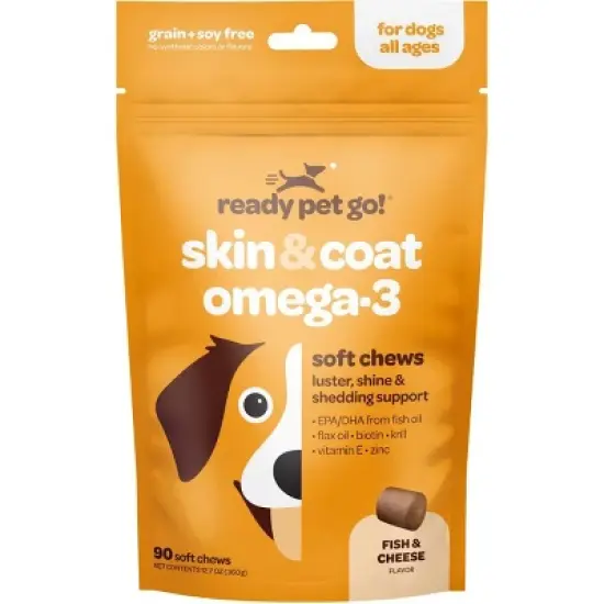 Ready Pet Go Skin & Coat Omega-3 Health Chews, Omega-3 Fish Oil for Dogs Skin & Coat and Heart & Joint Support, Fish & Cheese Flavor, 60 or 90ct image {8}