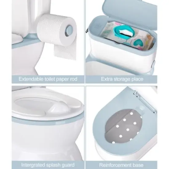 BabyBond 2-in-1 Toddler Potty Training Toilet - Large Chair & Detachable Seat for Boys & Girls 1-3 yrs - Flushing Sound, Wipes Storage, Blue image {3}