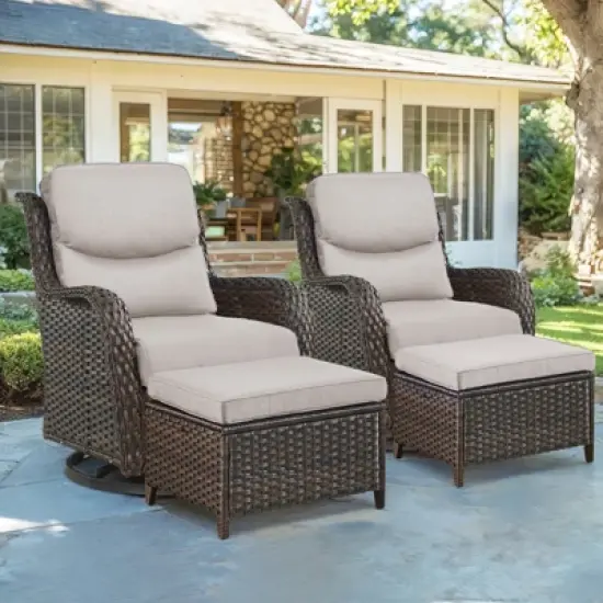 Belord 4 Piece Patio Furniture Set with Swivel Chairs and Ottomans, High Back Deep Seat Cushioned Wicker Swivel Patio Chairs Set of 2 with Ottoman image {10}