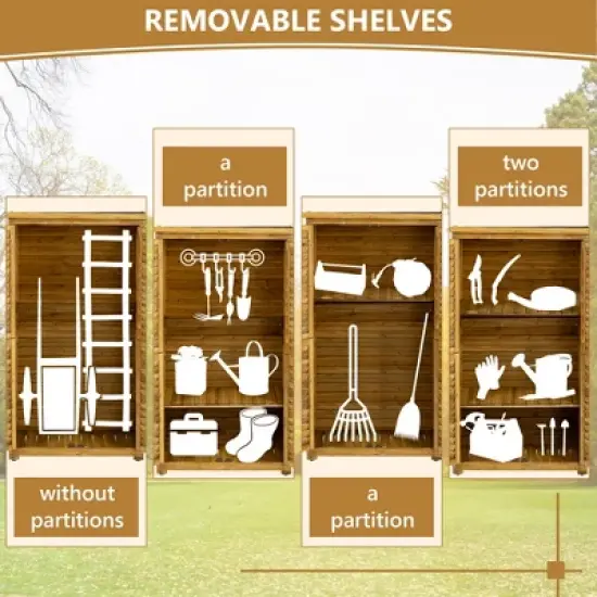 Syemin 23ft&sup3; Outdoor Storage Sheds, Vertical Tall Tool Shed with Lockable Door, Waterproof Roof for Patio, Backyard and Lawn, Brown, 34.25"*18.5"*63" image {4}