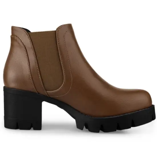 Allegra K Women's Lug Sole Chunky Heel Chelsea Ankle Boots image {6}