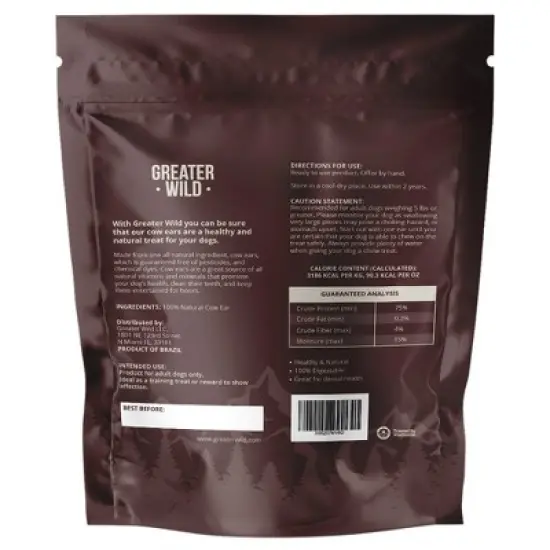 Greater Wild Cow Ears for Dogs, Dog Treats, All Natural & Long Lasting, 100% Digestible for Small & Large Dogs - 25 Ears image {1}
