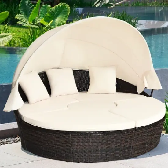 Tangkula Outdoor Patio Rattan Daybed Wicker Adjustable Cushioned Sofas image {2}