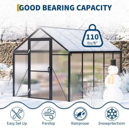 homfan Greenhouse for Outdoors,Polycarbonate Greenhouse with Roof Vent, Aluminum Walk-in Greenhouse for Outside Garden Backyard, Patio, Lawn image {4}