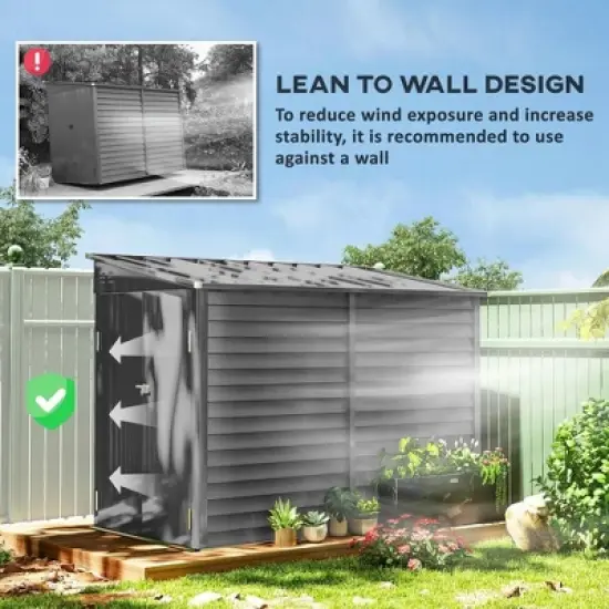 Resenkos Storage Garden Shed,Garden Sheds,4.6' x 9' Outdoor Storage Shed with Foundation Kit, Lockable Doors and Gloves, Dark Gray image {6}