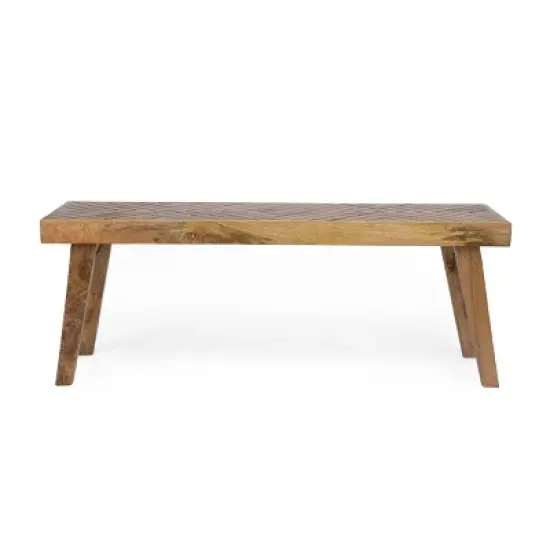 Fircrest Handcrafted Boho Mango Wood Bench Natural - Christopher Knight Home image {1}