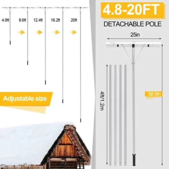 SUGIFT 20ft Snow Rake for House Roof with Aluminum Blade Lightweight Roof Rakes for Snow Removal image {2}