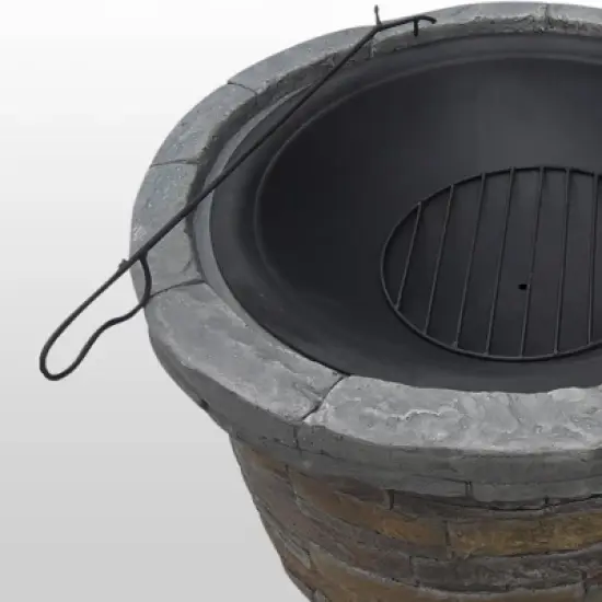 27" Round Natural Stone Wood Burning Fire Pit with Steel Base - Teamson Home image {2}