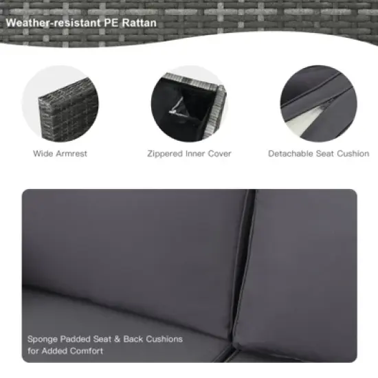 Tangkula 9 PCS Rattan Dinning Set Wicker Sofa w/Propane Gas Fire Pit 60,000 Btu Heater image {3}