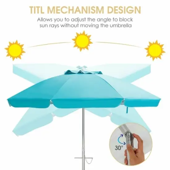 Costway 6.5 FT Patio Beach Umbrella Sun Shade Tilt Aluminum Sports Portable Carry Bag Multicolor/Blue/Turquoise/Beige image {5}