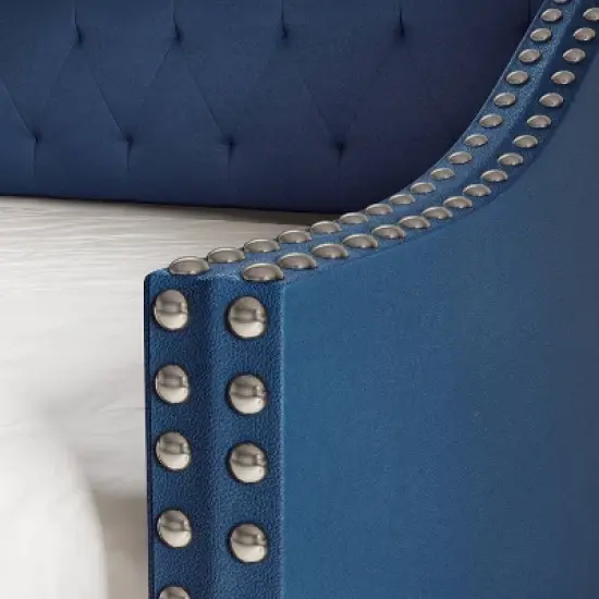 Twin Nova Faux Leather Upholstered Sofa Daybed with Trundle Blue - Eco Dream image {3}