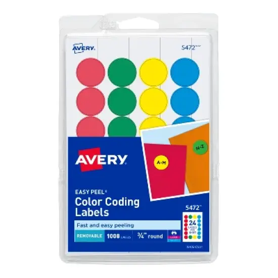 Avery Printable Color-Coding Labels, Removable Adhesive, 3/4" Round, Assorted, 1,008 Labels (5472) image {6}