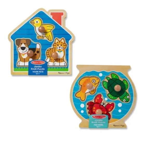 Melissa & Doug Animals Jumbo Knob Wooden Puzzles Set - Fish and Pets 6pc image {2}