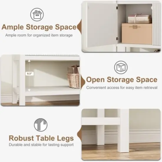 GustoWave Modern Console Table with Storage, White Entryway Cabinet with Wave Pattern Doors and Open Shelf, Wooden Buffet Sideboard Sofa Table image {7}