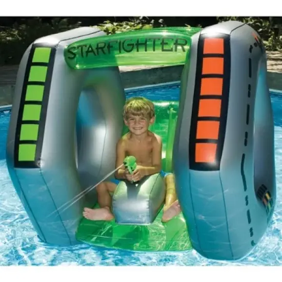 Swimline 40&rdquo; Inflatable Starfighter Super Squirter Swimming Pool Float - Gray/Green image {1}