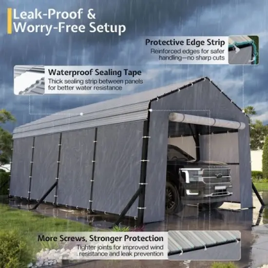 AMERLIFE 12x20x10.5 FT Metal Carport with Removable Waterproof Sidewalls image {7}