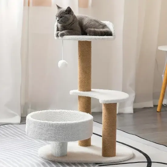 Multi-Layer Cat Tree Tower, Indoor Cat Furniture with Scratching Posts and Interactive Ball Toy, Stable Climbing Activity Center for Cats image {1}