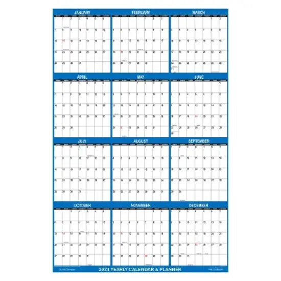 SwiftGlimpse 2024 Yearly Wall Calendar & Planner 24"x36" Navy Blue image {1}