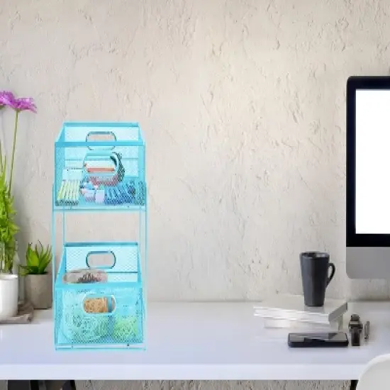 Mind Reader Metal Mesh Organizer [2 TIER] Slide Out Basket Drawer For Kitchen, Bathroom, Office Desk (BLACK) image {3}